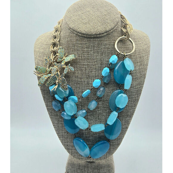 Vintage Lee Angel Turquoise Butterfly Gemstone Necklace - Picture 1 of 8